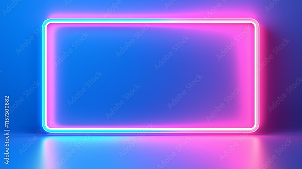 A square, rectangular picture frame with a two-tone neon color motion graphic set against a black background. The 3D rendering includes blue and pink lights moving as an overlay, leaving empty copy A square, rectangular picture frame with a two-tone neon color motion graphic set against a black background. The 3D rendering includes blue and pink lights moving as an overlay, leaving empty copy