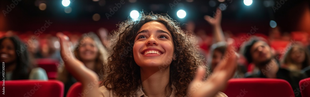 Smiling audience clapping hands at performance Smiling audience clapping hands at performance