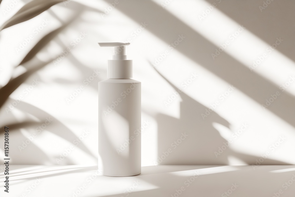 Elegant Pump Bottle in Subtle Light with Playful Plant Shadows : Generative AI Elegant Pump Bottle in Subtle Light with Playful Plant Shadows : Generative AI
