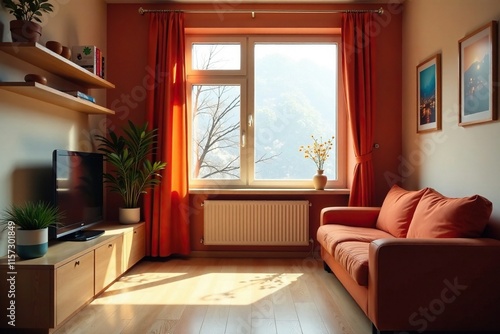 Small holiday apartment with barren windowsill, emptiness, small