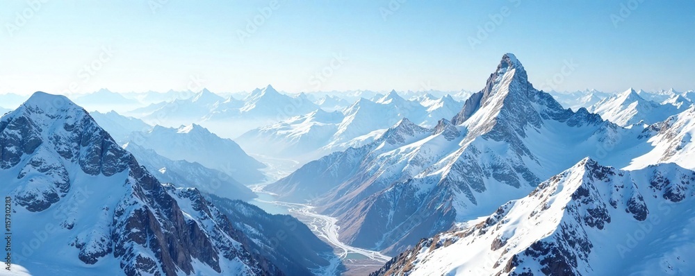Obraz premium Snowy mountain peaks stretch towards the horizon, serene, natural