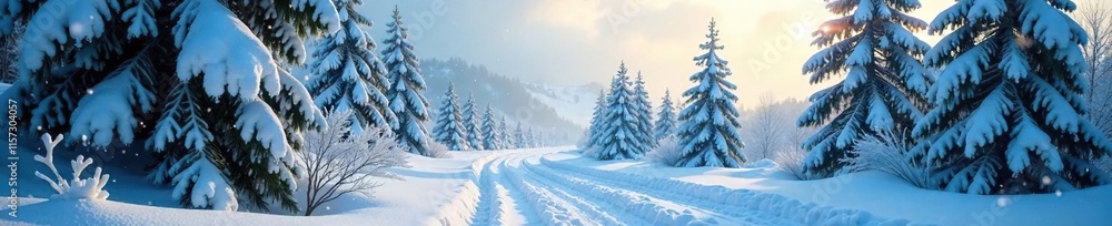 Fototapeta premium Trees creaking under heavy snowfall and strong gusts, frosty, cold, ice