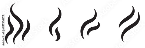 Smoke steam icon vector logo set. Smoke smell, steam aroma heat icon illustration. Hot vapor fire doodle line logo. Hit stink, coffee, fragrance flame elements. Vector illustration.