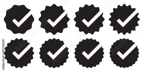 Simple checkmark in a box set with different line width. Correct, approved symbol. Vector icons in flat style