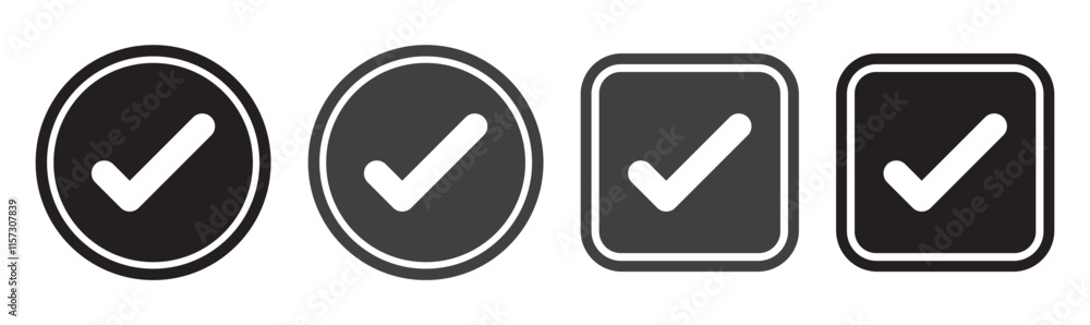 Checkmark icon. Verified checkmark icon set. Vector illustration Checkmark icon. Verified checkmark icon set. Vector illustration