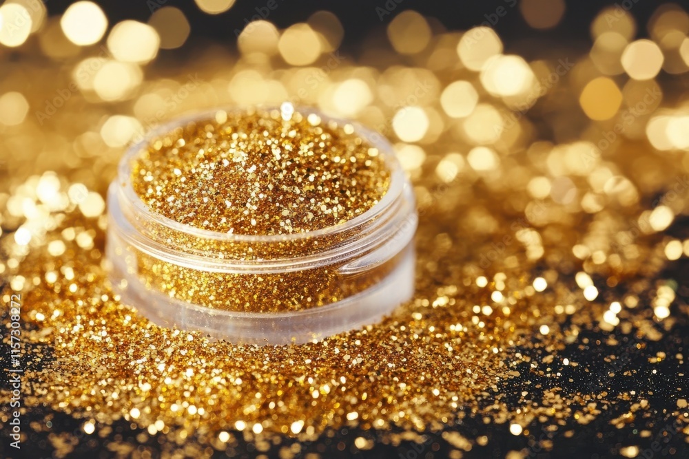 Gold glitter with sparkling confetti, adding a touch of glamour and shimmer. Gold glitter with sparkling confetti, adding a touch of glamour and shimmer.