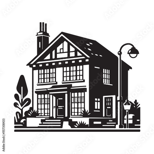 Modern house silhouette vector. Home flat icon silhouette illustration