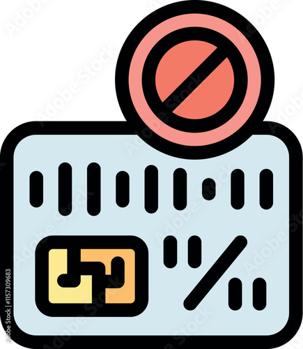 Credit card with blocked symbol indicating declined payment, fraud prevention, or account suspension