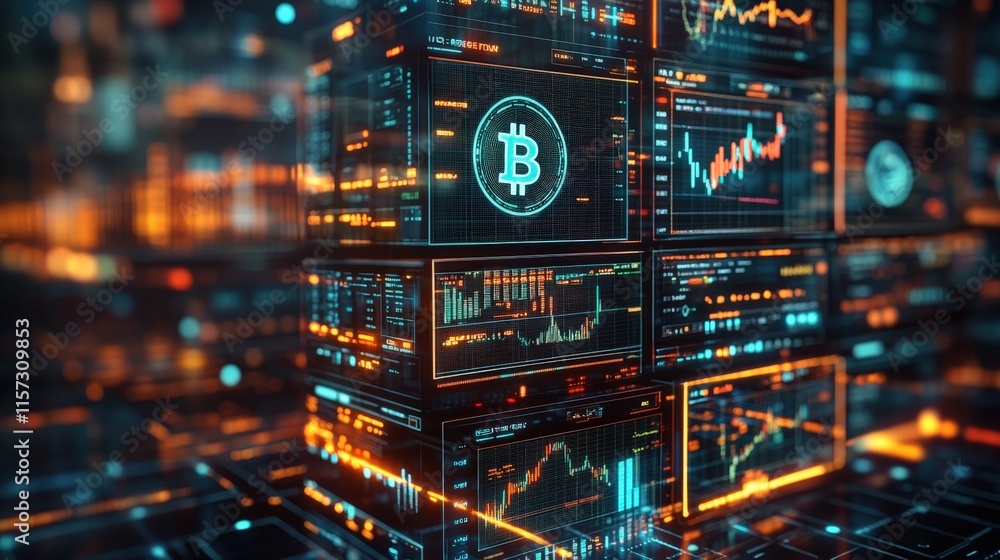 Stylized glowing digital ledgers in futuristic city with blockchain pathways Stylized glowing digital ledgers in futuristic city with blockchain pathways