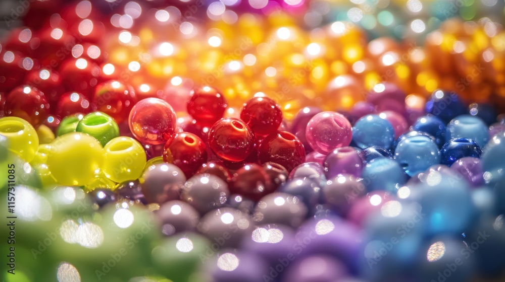 Close-up of colorful plastic polymer beads, showcasing their glossy surfaces and intricate textures, illuminated softly to create a vivid and detailed visual. Close-up of colorful plastic polymer beads, showcasing their glossy surfaces and intricate textures, illuminated softly to create a vivid and detailed visual.