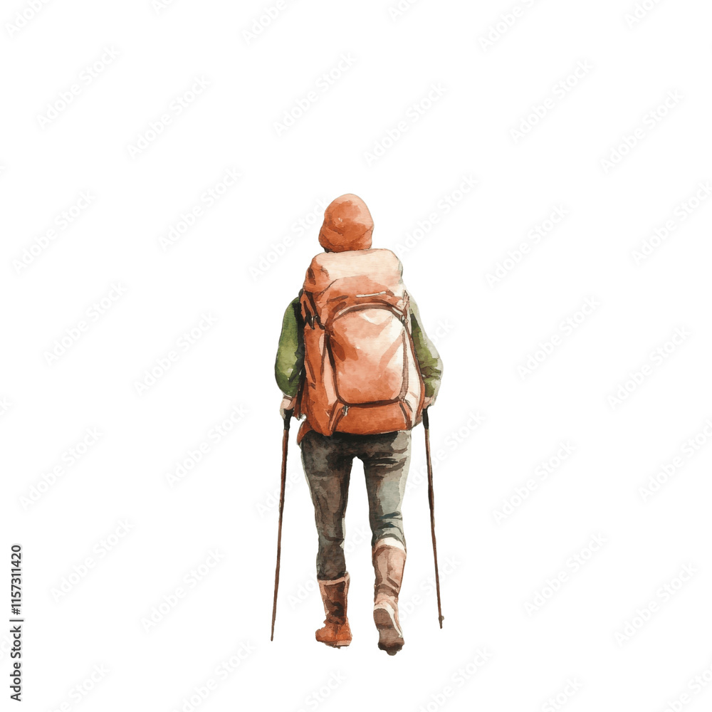 Hiking watercolor illustration, showcasing adventurous journeys in natural environments. Hiking watercolor illustration, showcasing adventurous journeys in natural environments.