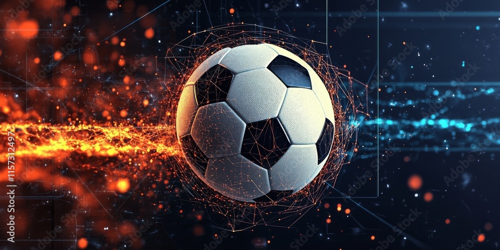 Fototapeta premium Soccer ball futuristic background is white black dots on