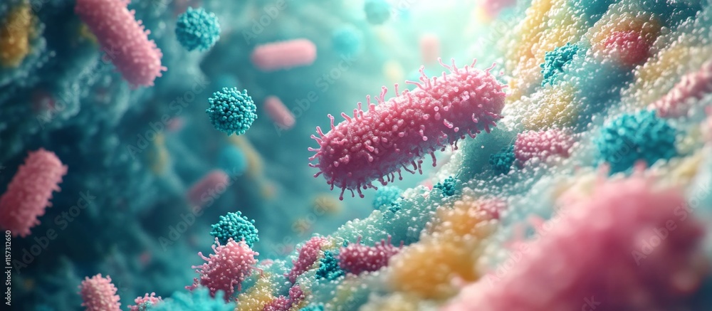 Fototapeta premium 3D rendering group colorful bacteria viruses background deep inside human body