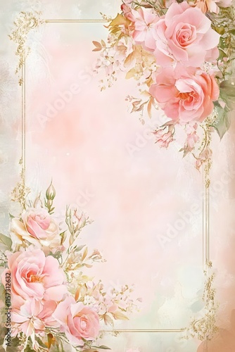 A floral decorative background featuring soft pink roses and delicate embellishments.