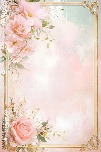 A decorative floral border featuring soft pink roses and greenery on a pastel background.