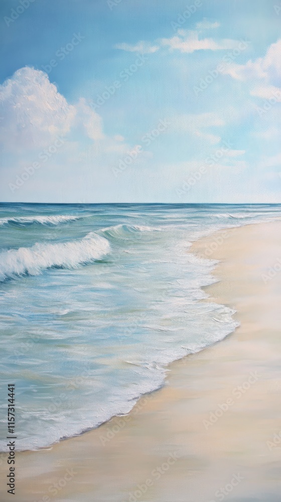 Obraz premium Seafoam and sand: A light-colored beach scene with soft seafoam and gentle waves. HD phone wallpaper.