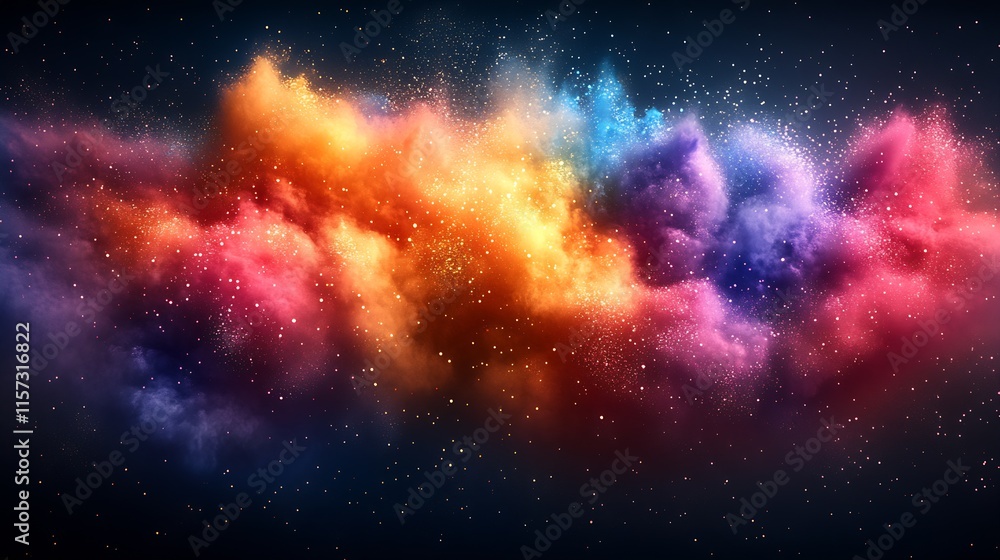 Fototapeta premium Iridiscent multicolored cloud of powder in cosmic galactic expanse : Generative AI