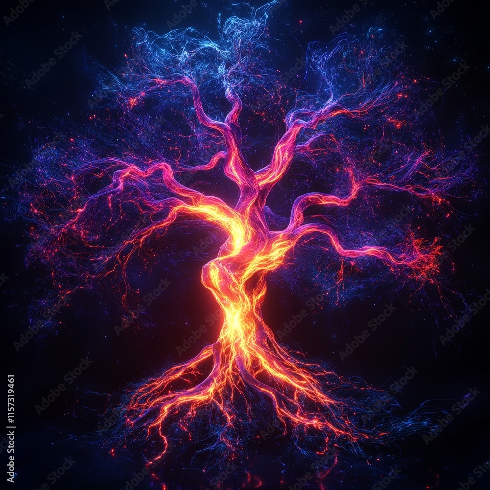 Vibrant Neon Tree of Life with Glowing Roots and Bold Colors Vibrant Neon Tree of Life with Glowing Roots and Bold Colors