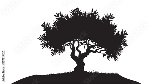 Olive tree silhouette Black and white vector illustration design background