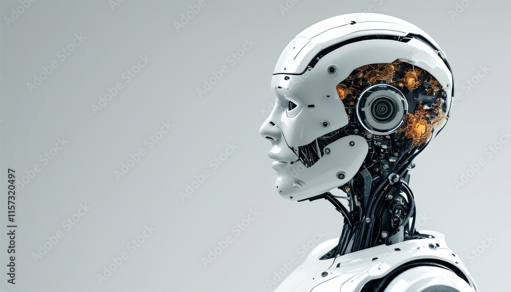 Futuristic Robot Head with Brain Augmentation in Augmented Reality Environment Futuristic Robot Head with Brain Augmentation in Augmented Reality Environment