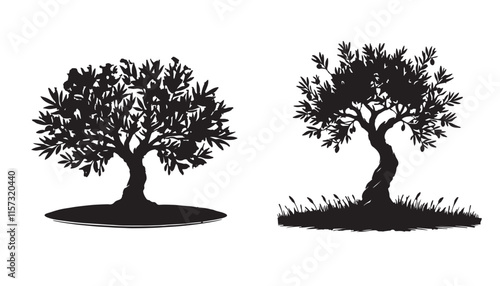 Olive tree silhouette Black and white vector illustration design background