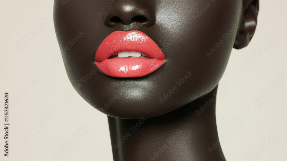 A woman with a red lip is the main focus of the image. The lips are very prominent and the woman's face is the only thing visible. Concept of confidence and boldness A woman with a red lip is the main focus of the image. The lips are very prominent and the woman's face is the only thing visible. Concept of confidence and boldness