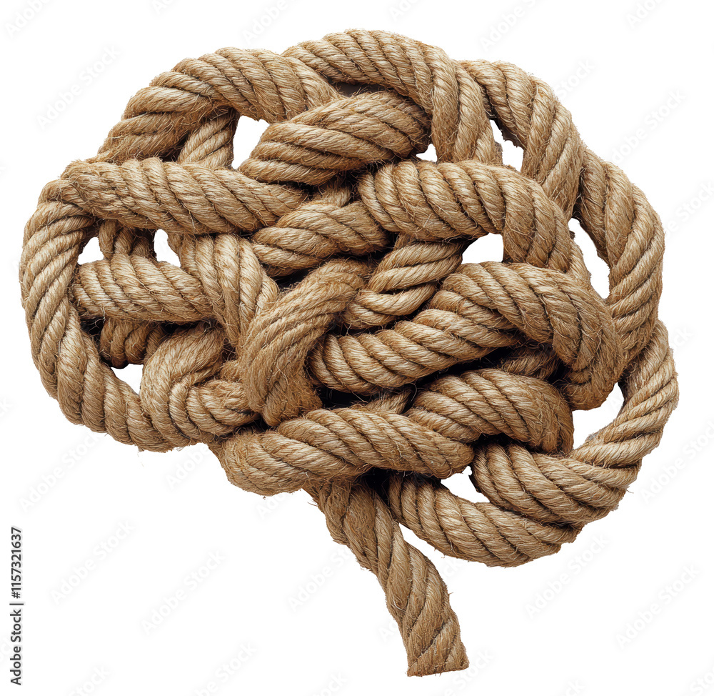 A brain made out of ropes. The ropes are tied together in a knot A brain made out of ropes. The ropes are tied together in a knot
