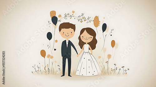 Cute cartoon bride and groom.