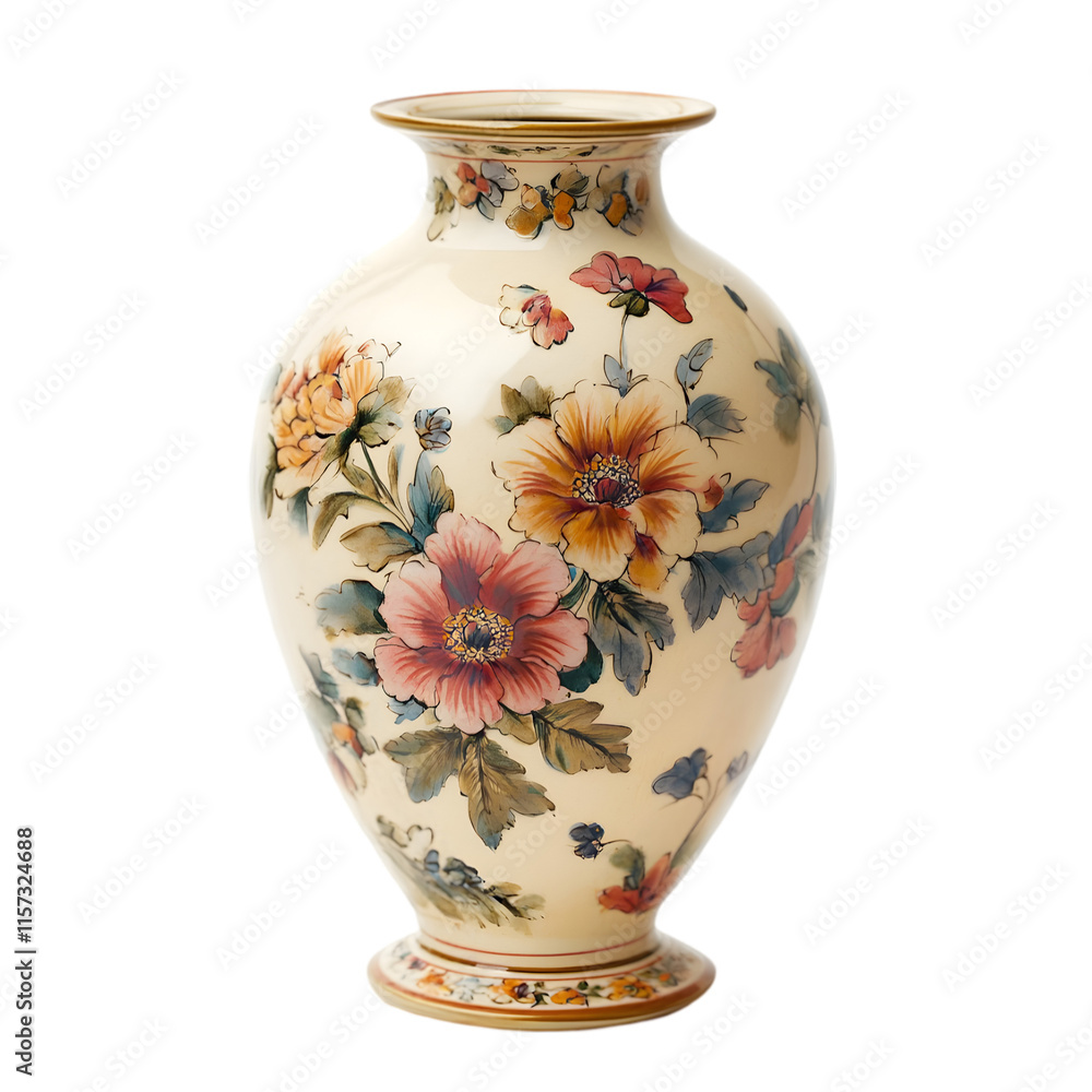Elegant Floral Porcelain Vase Hand Painted Cream Pottery Home Decor Vintage Flowers An Elegant Floral Porcelain Vase Hand Painted Cream Pottery Home Decor Vintage Flowers An