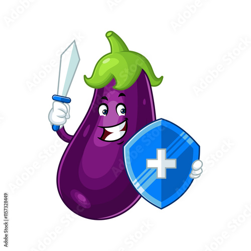 Eggplant Superhero Cartoon Character.