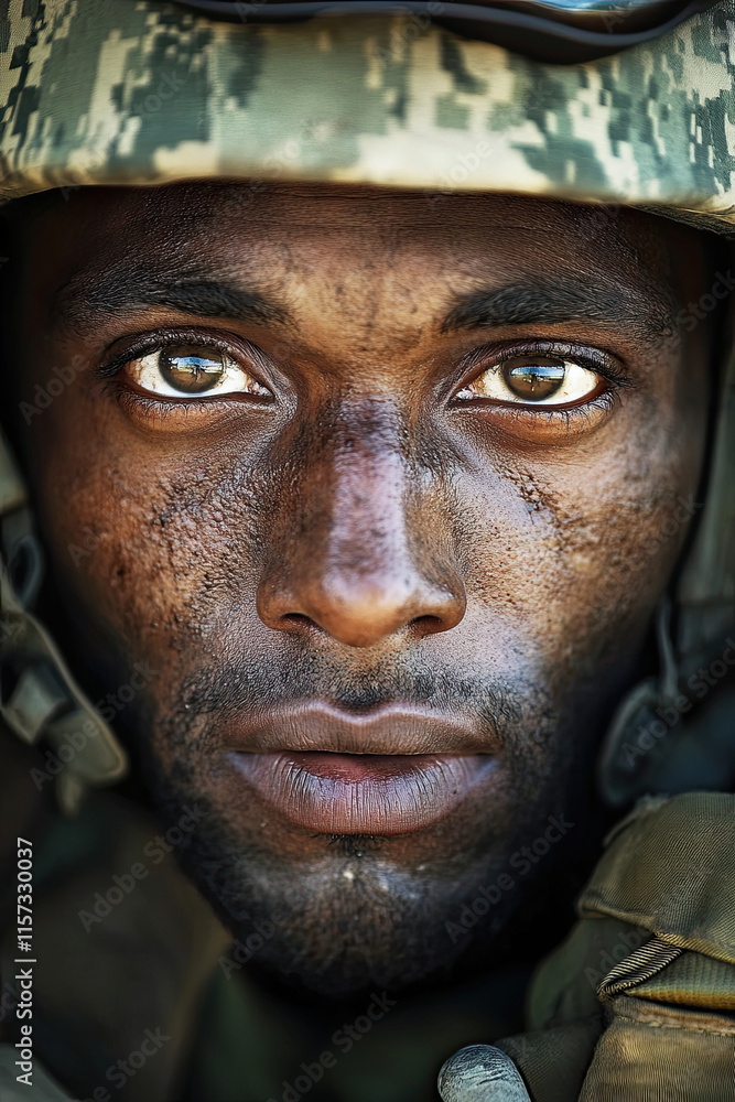 Portrait of a soldier with a thousand-yard stare, capturing the emotional scars of war Portrait of a soldier with a thousand-yard stare, capturing the emotional scars of war