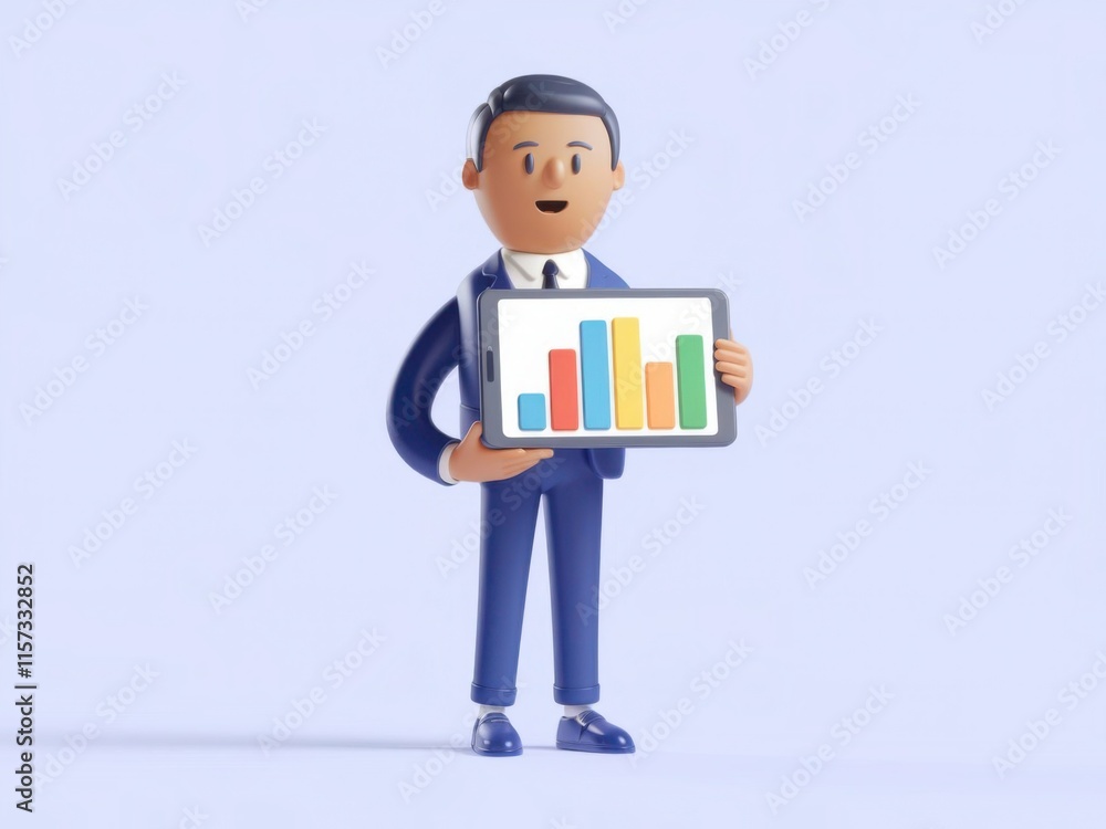 Businessman Holding Tablet Displaying Bar Chart for Data Analysis and Growth