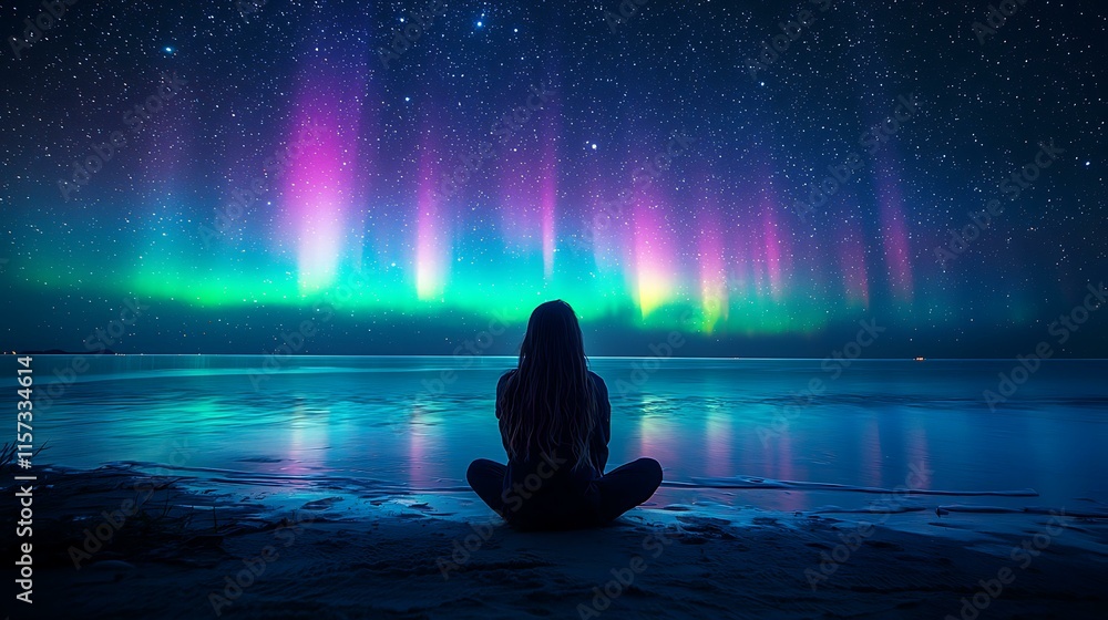 A photographer capturing the northern lights, representing the fulfillment of a dream adventure A photographer capturing the northern lights, representing the fulfillment of a dream adventure