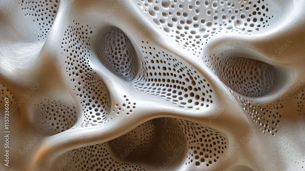 Abstract 3D rendered textured surface with porous holes and flowing forms. Abstract 3D rendered textured surface with porous holes and flowing forms.