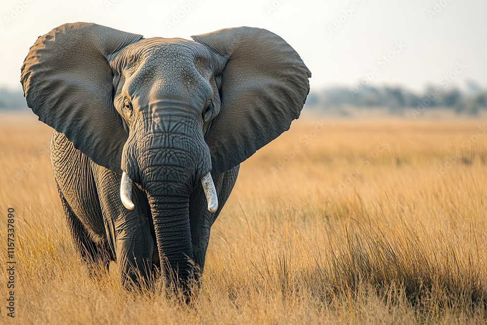 Fototapeta premium Landscape of an empty savanna, symbolizing declining populations of large mammals