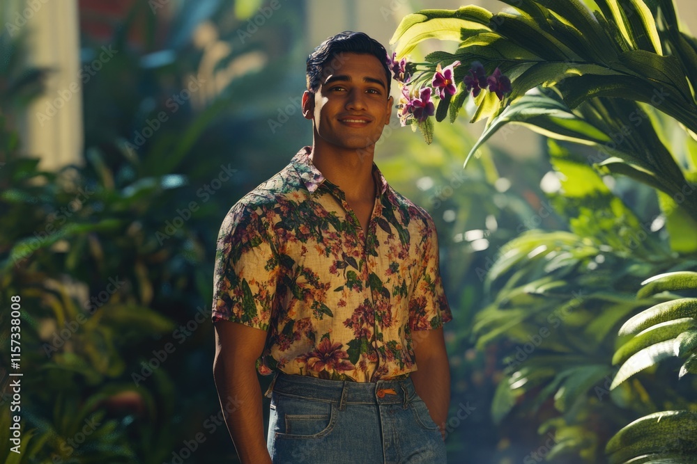 Proud South Asian gay man embraces diversity in garden. Proud South Asian gay man embraces diversity in garden.