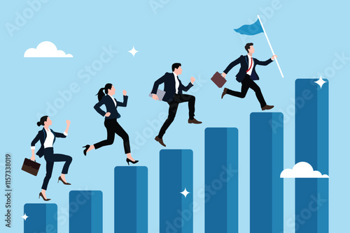 Concept illustration of growing business with long term success or winning strategy. Long term sustainable business growth. Team success measures and productivity ideas or improvement projects.