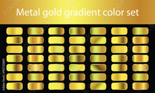 Big metal pack. Collection of gold, silver and bronze gradient for design. Vector gradients set.