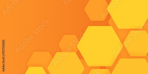 Modern hexagon frame edge design abstract orange honey yellow background.