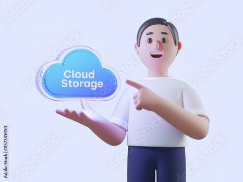 Wallpaper Mural Young Man Showcasing Cloud Storage Icon for Digital Data Management Torontodigital.ca