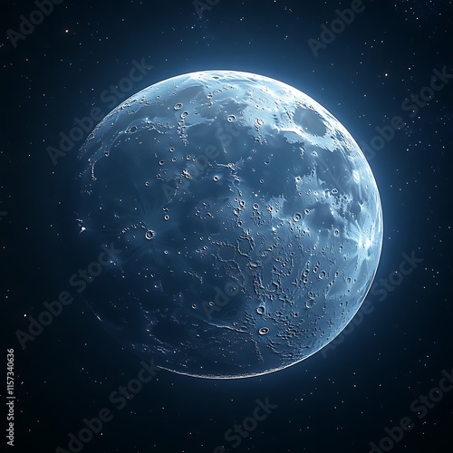 Glowing blue planet in dark space. (1) photo