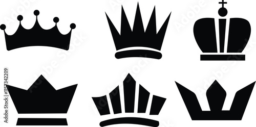 Set of crowns,Crowns vector illustration,King, queen tiara, princess diadem in style of hand drawn black doodle on white background,Corona silhouette sketch