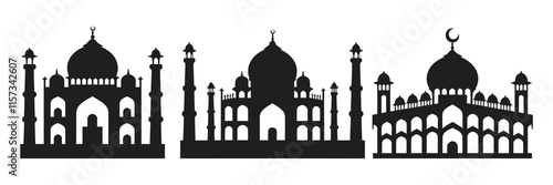 Set of vector Mosque silhouette on white background