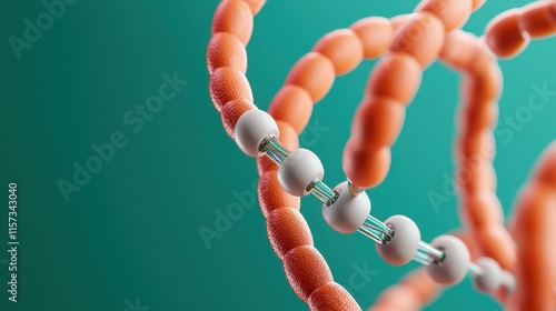 Close-up of a Polymerase Enzyme Assembling a New DNA Strand, Visualizing Molecular Processes in Biochemical Reactions and Genetic Engineering Techniques