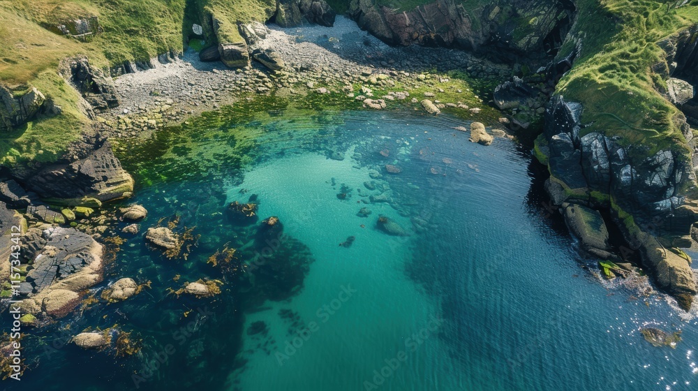 Hidden beach with golden sand, crystal-clear waters, and rocky cliffs. Hidden beach with golden sand, crystal-clear waters, and rocky cliffs.