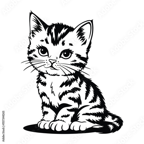 Hand drawn portrait of cute Cat. Vector cat illustration isolated on white Background. Doodle style cat