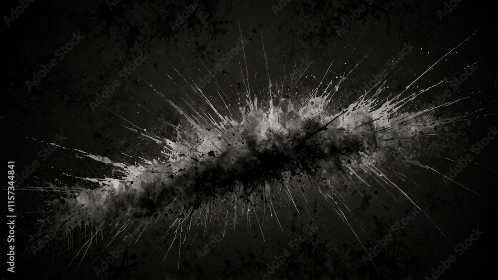 Obraz premium Abstract black and white splatter art on a dark background