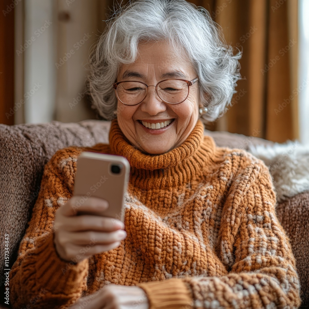 Happy Older Woman Enjoying Smartphone Communication Happy Older Woman Enjoying Smartphone Communication