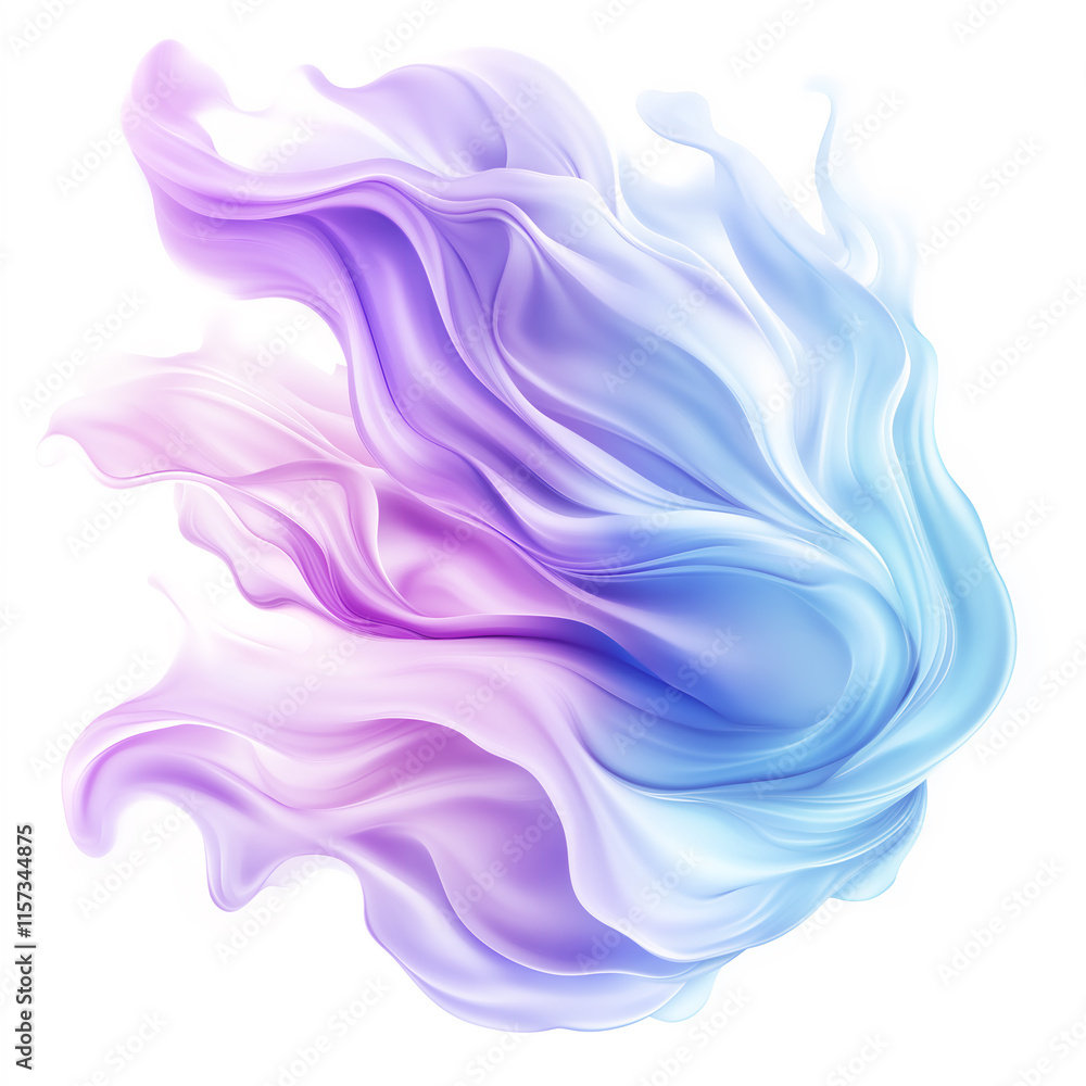 Abstract swirl of purple and blue smoke-like textures. A mesmerizing representation of fluidity, motion, and creativity against a clean white background. Abstract swirl of purple and blue smoke-like textures. A mesmerizing representation of fluidity, motion, and creativity against a clean white background.