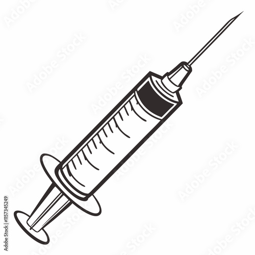 Line art of Syringe. Vector illustration 